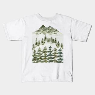 Watercolor Pine Forest Landscape Kids T-Shirt